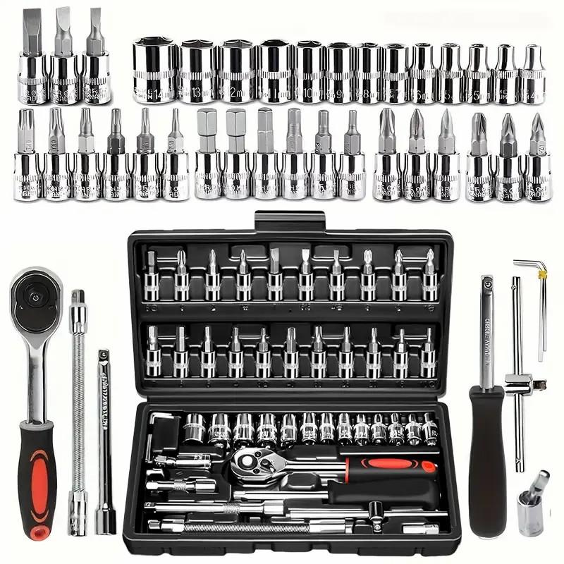 Hardware - 46Pcs Metric Socket Wrench Set Auto